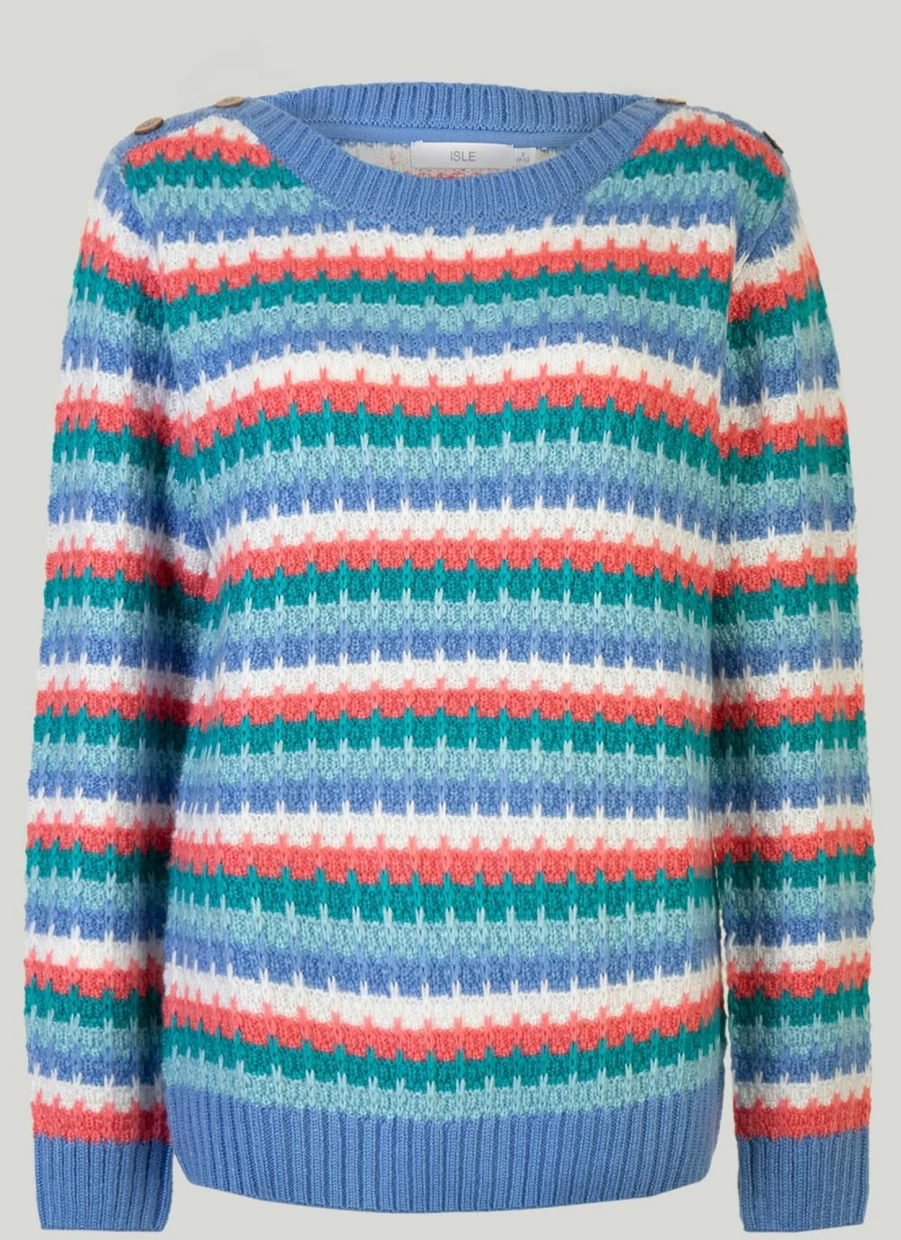 Isle Women's Button Shoulder Striped Knit Jumper Sweater