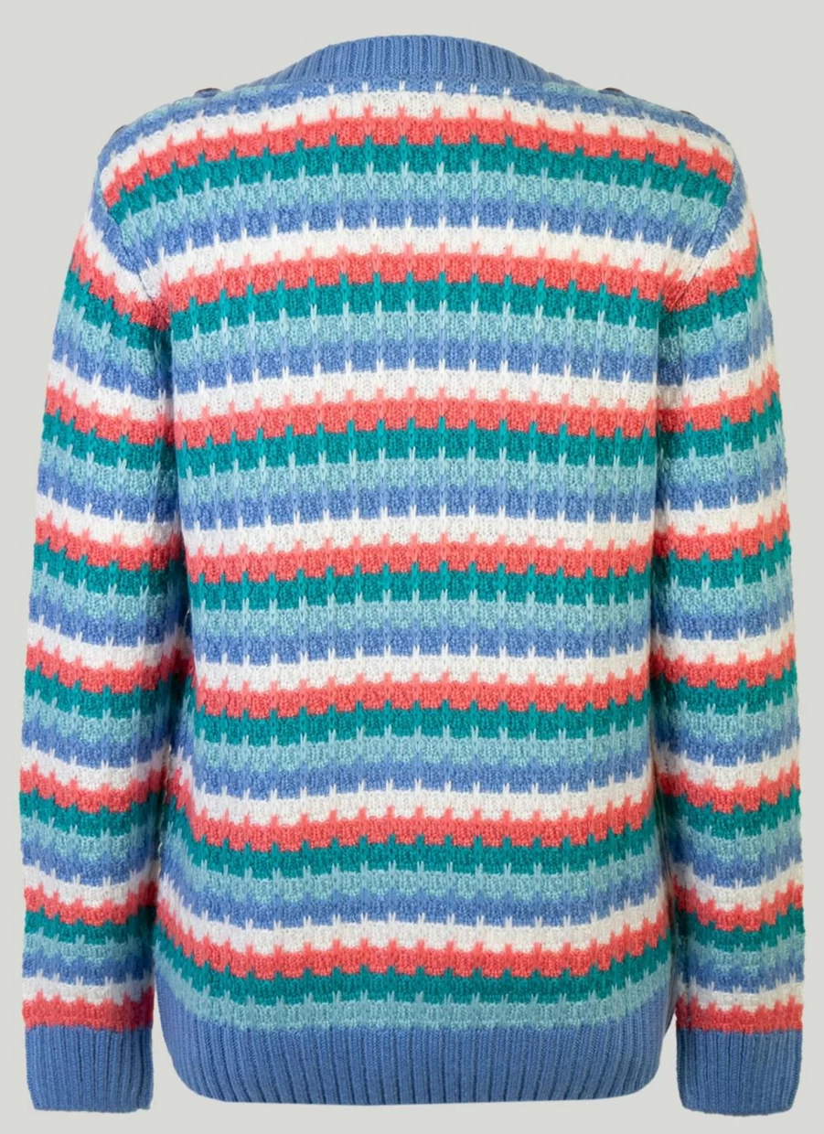 Isle Women's Button Shoulder Striped Knit Jumper Sweater