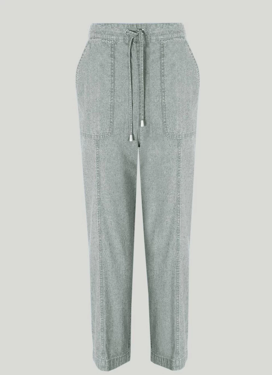 Isle Women's 21" Crop Chambray Trousers - Lightweight Denim High-Waisted Ankle Pants