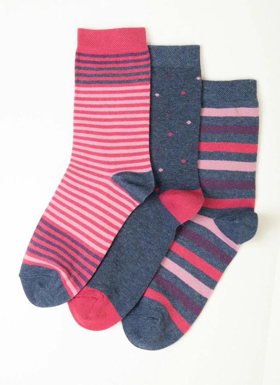 Isle Women's 3 Pack Striped and Polka Dot Ankle Socks - Comfortable Casual Socks