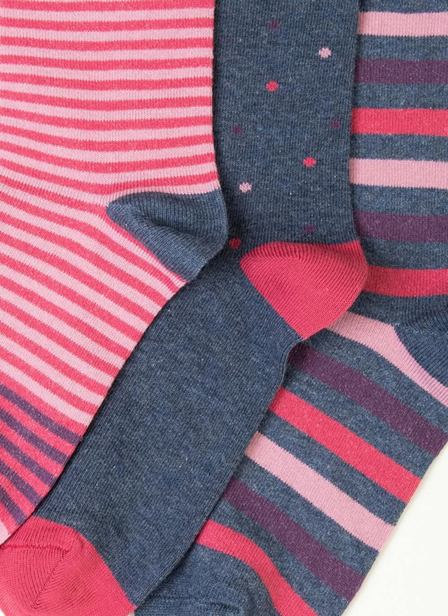 Isle Women's 3 Pack Striped and Polka Dot Ankle Socks - Comfortable Casual Socks