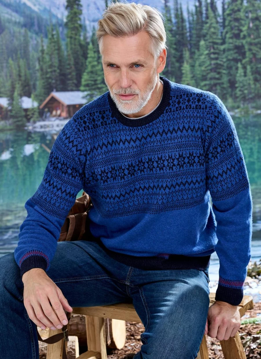 James Pringle Men's Navy Machine Washable Lambswool Fairisle Jumper - Premium Knit Sweater for Men