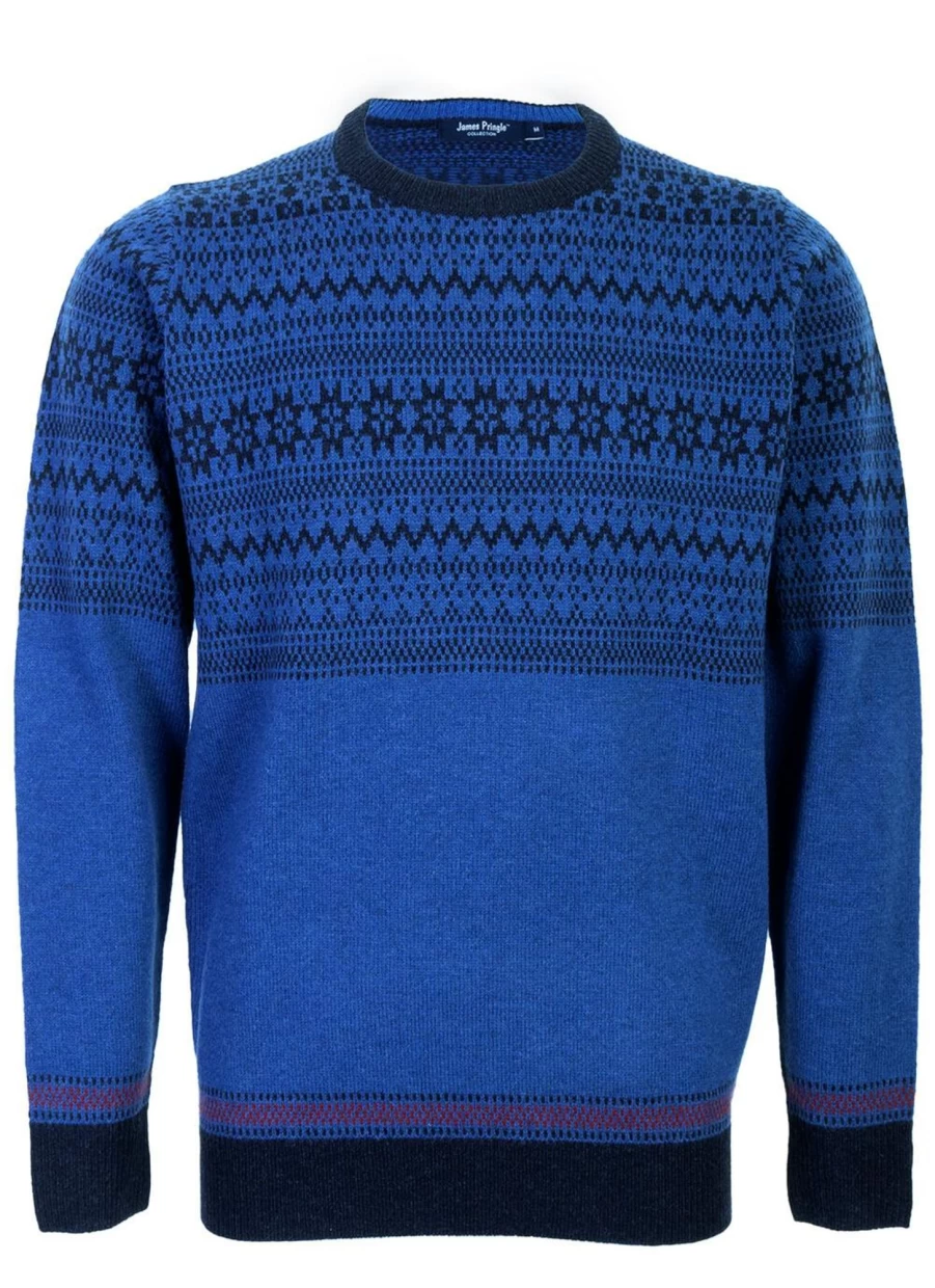 James Pringle Men's Navy Machine Washable Lambswool Fairisle Jumper - Premium Knit Sweater for Men
