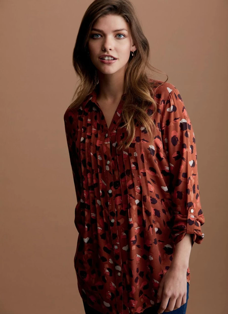 Isle Women's Rust Animal Print Blouse - Stylish Boho Top for Fall Fashion