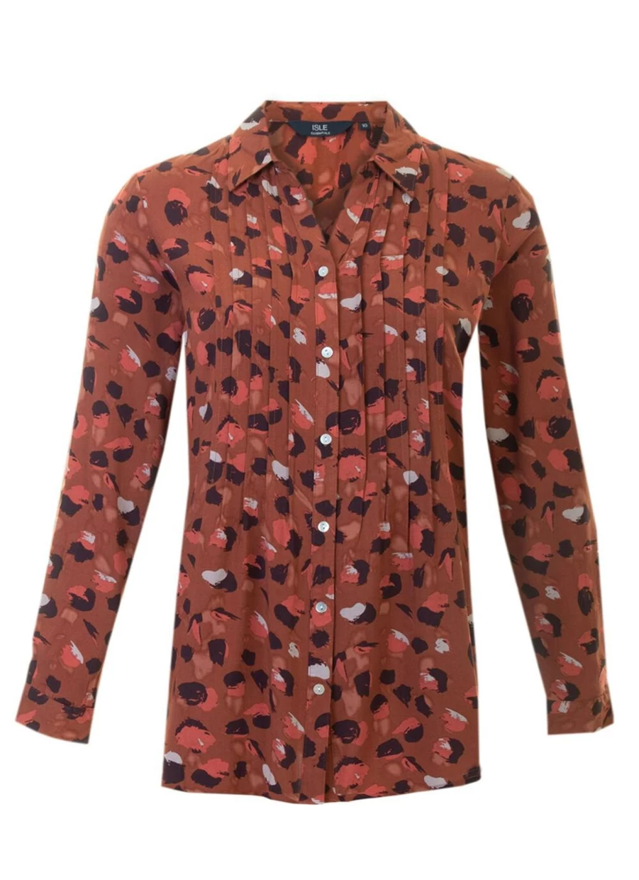Isle Women's Rust Animal Print Blouse - Stylish Boho Top for Fall Fashion