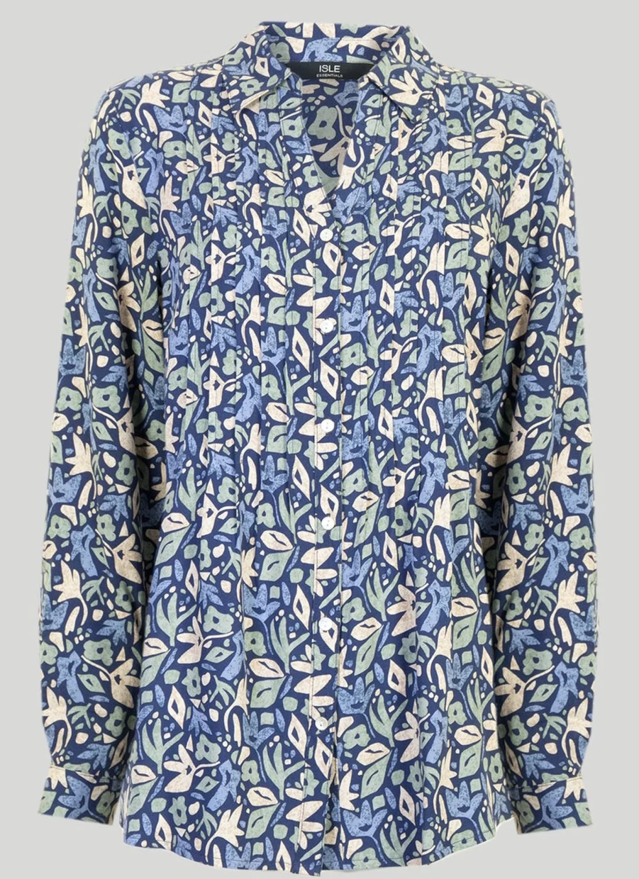 "Isle Women's Blue Printed Blouse - Stylish Floral Top for Women"