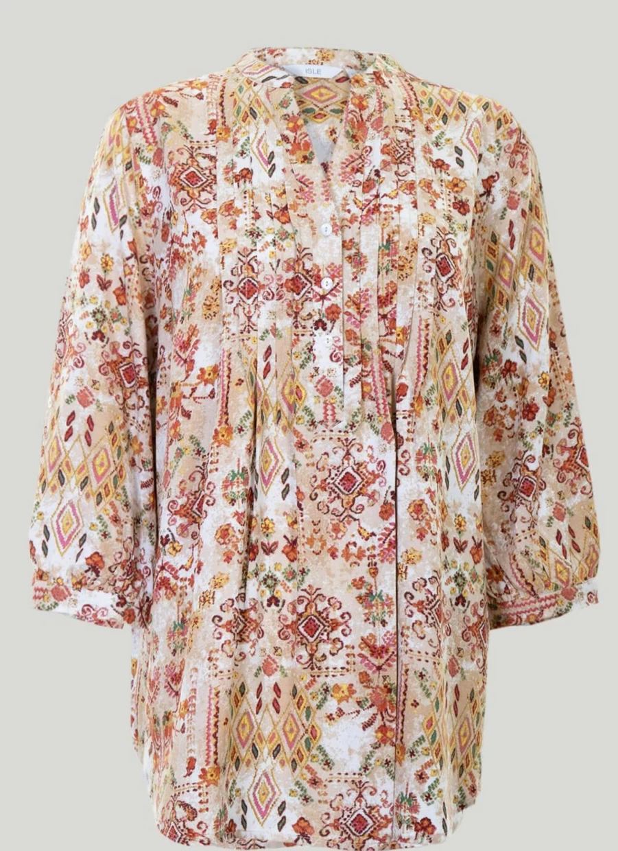 "Isle Women's Aztec Print Blouse - Boho Chic Tribal Pattern Top"