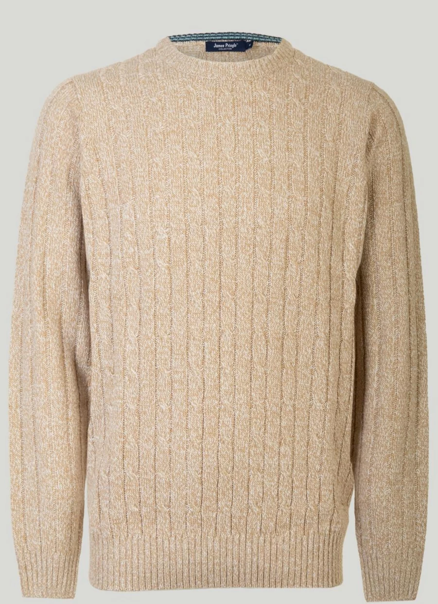James Pringle Men's Crew Neck Cable Knit Jumper - Classic Wool Sweater for Winter