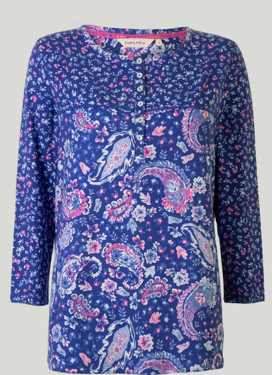 Country Rose Women's Floral Mix Print Thermal Top for Winter Warmth & Style