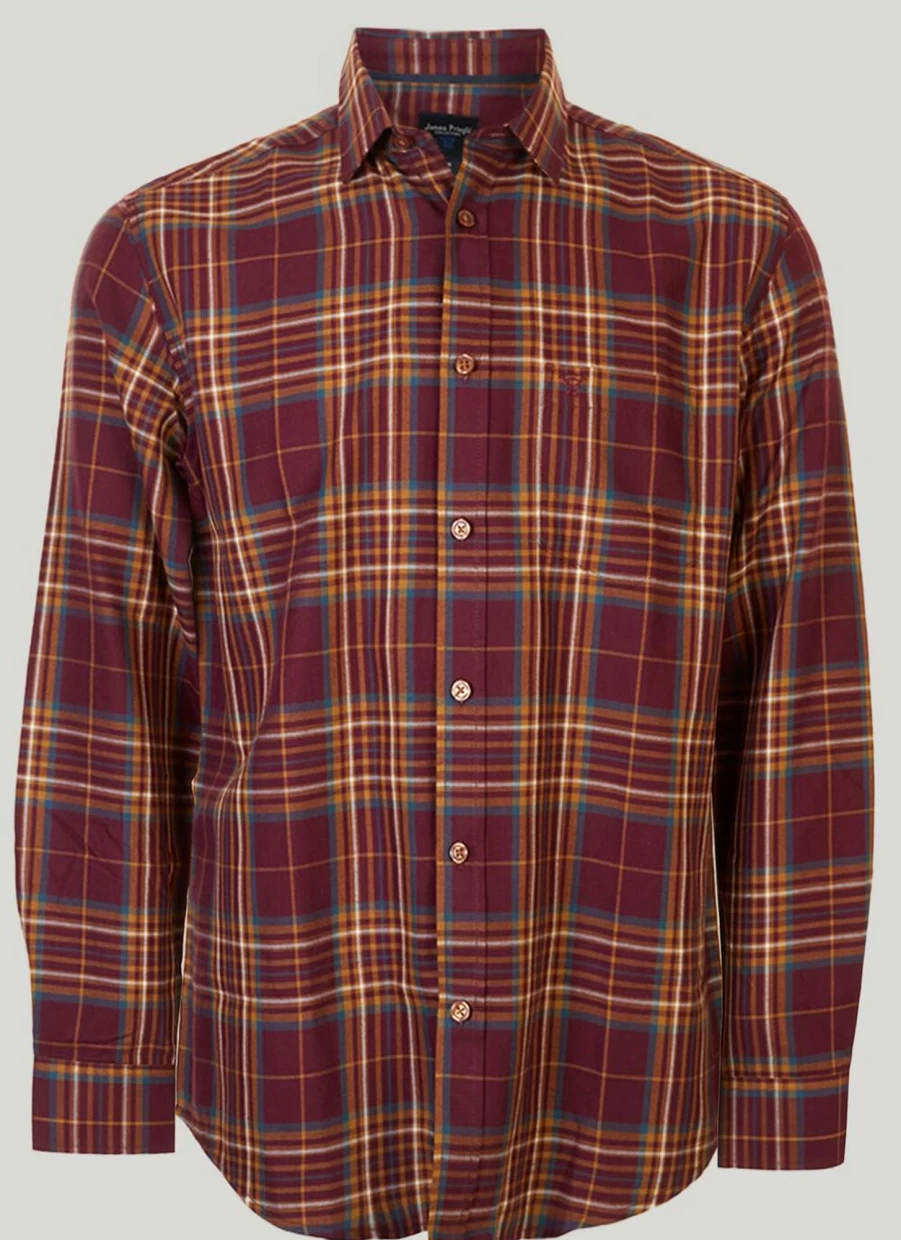 James Pringle Men's Classic Long Sleeve Check Shirt - Premium Tartan Plaid Button Down