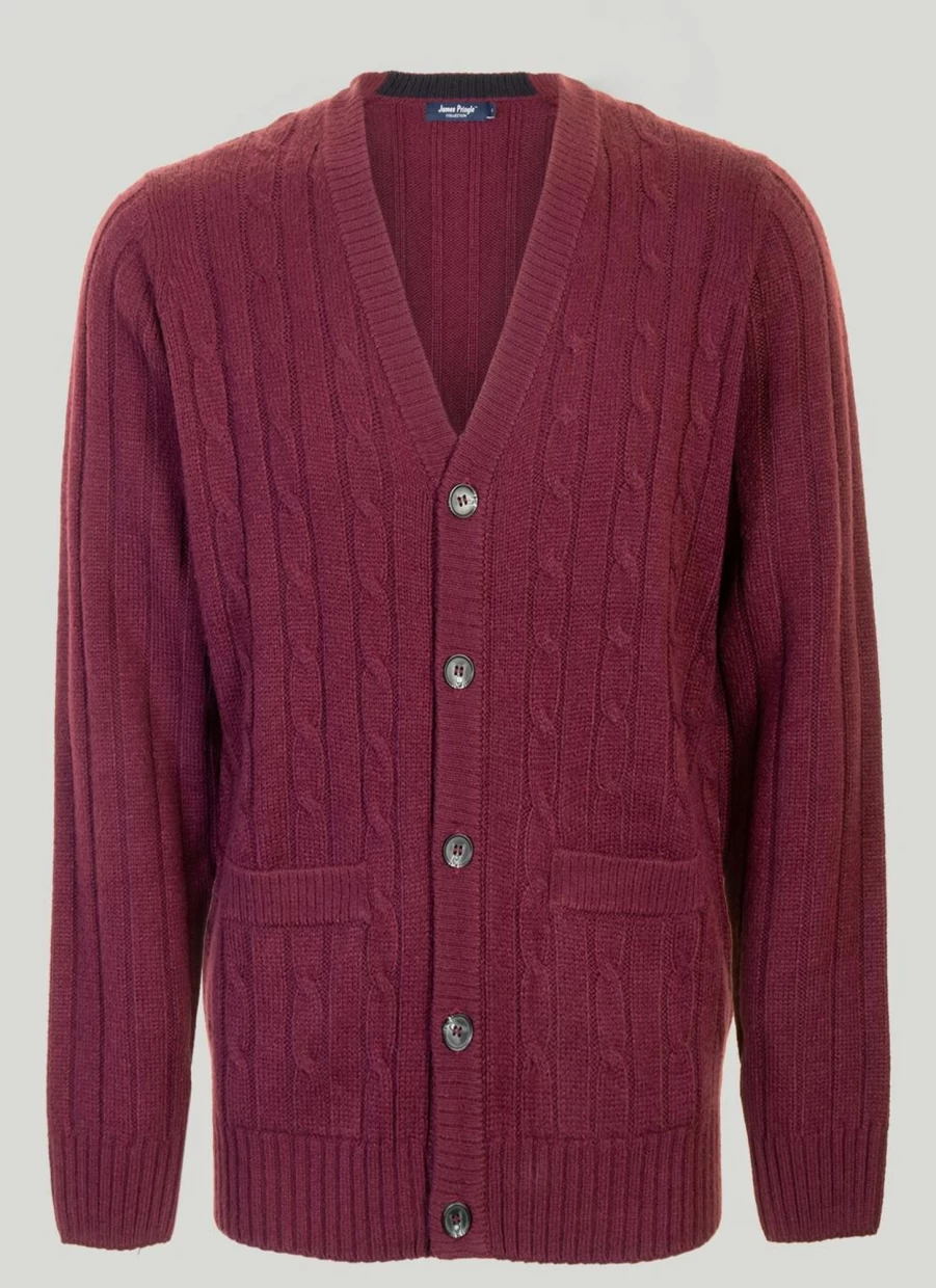 James Pringle Men's V-Neck Cable Knit Cardigan Sweater