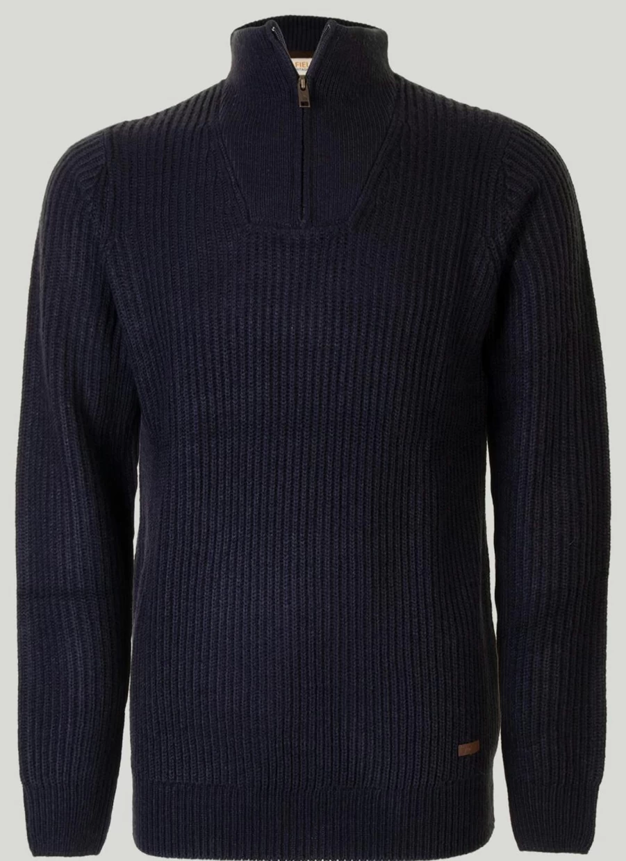 PG Field Men's Half Zip Fisherman Rib Knit Jumper - Classic Comfort & Style