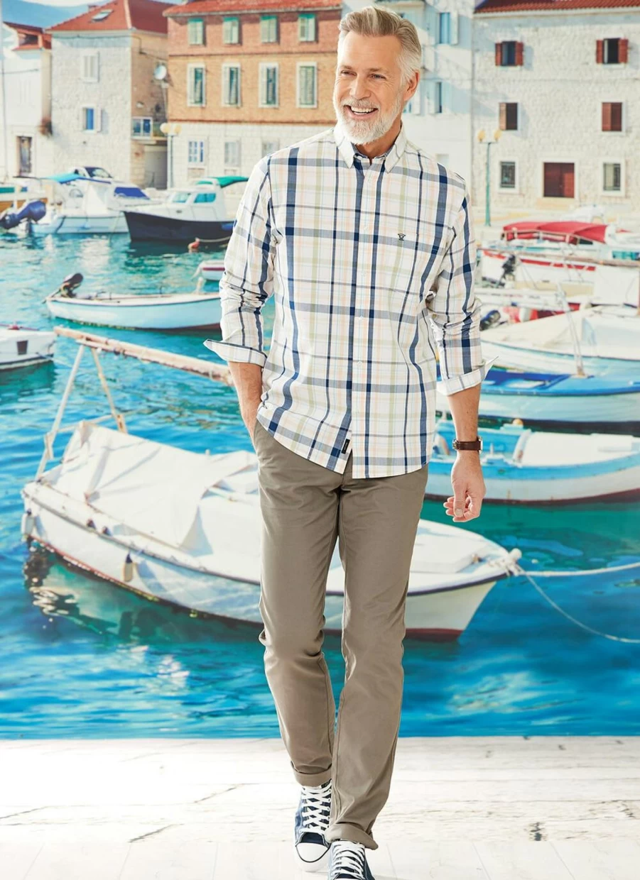 "James Pringle Men's Grey Chino Pants – Classic Fit Casual Trousers"