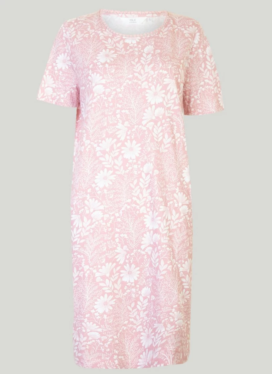 "Isle Women's Pink Floral Print Nightie - Soft Sleepwear Nightgown"
