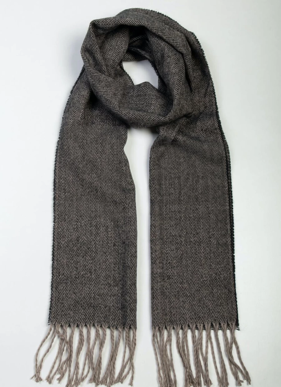 James Pringle Men's Herringbone Pattern Wool Scarf - Classic Tartan Design for Winter Warmth