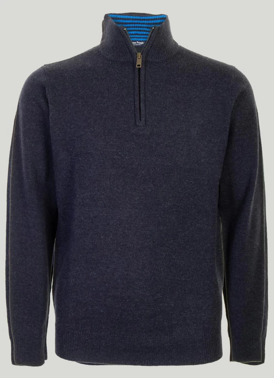 James Pringle Men's Machine Washable Lambswool Zip Neck Jumper - Soft Comfortable Winter Pullover