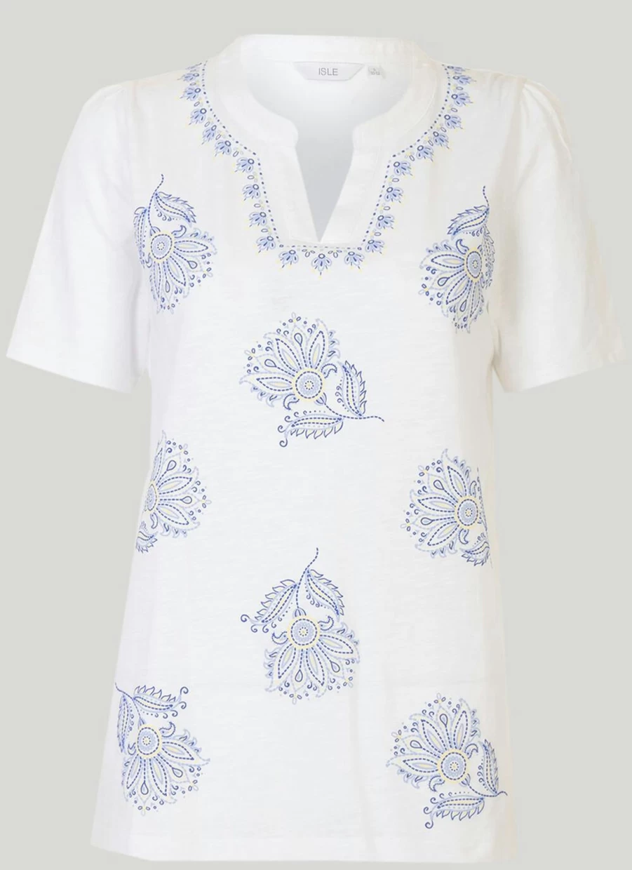 Isle Women's Print Notch Neck T-Shirt - Stylish Casual Tee for Everyday Wear