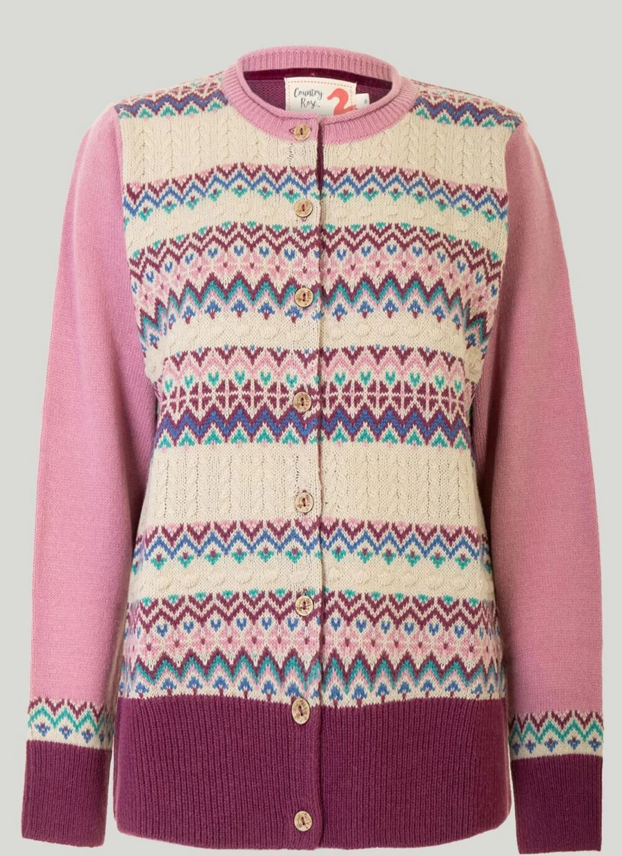 Country Rose Women's Fairisle Knit Cardigan - Cozy Winter Sweater with Nordic Pattern
