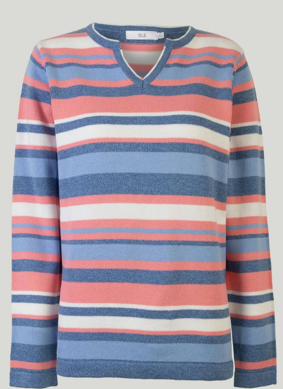 Isle Women's Cotton Striped Jumper - Soft Casual Knit Sweater