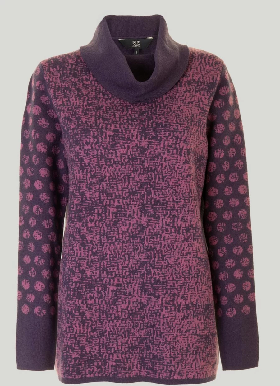 Isle Women's Print Cowl Neck Jumper Soft Knit Sweater Casual Pullover Tops