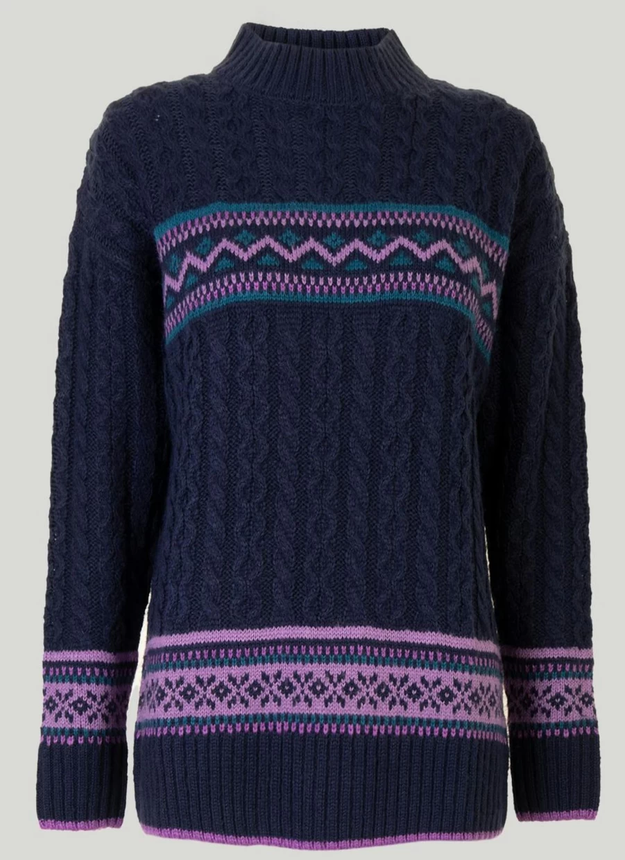 Isle Women's Fair Isle Turtleneck Sweater Cozy Winter Knit Jumper