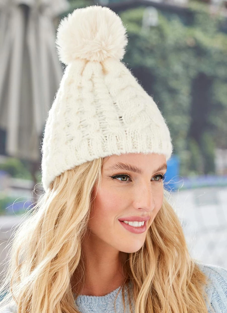 Isle Women's Ivory Cable Knit Hat - Chunky Winter Beanie for Women