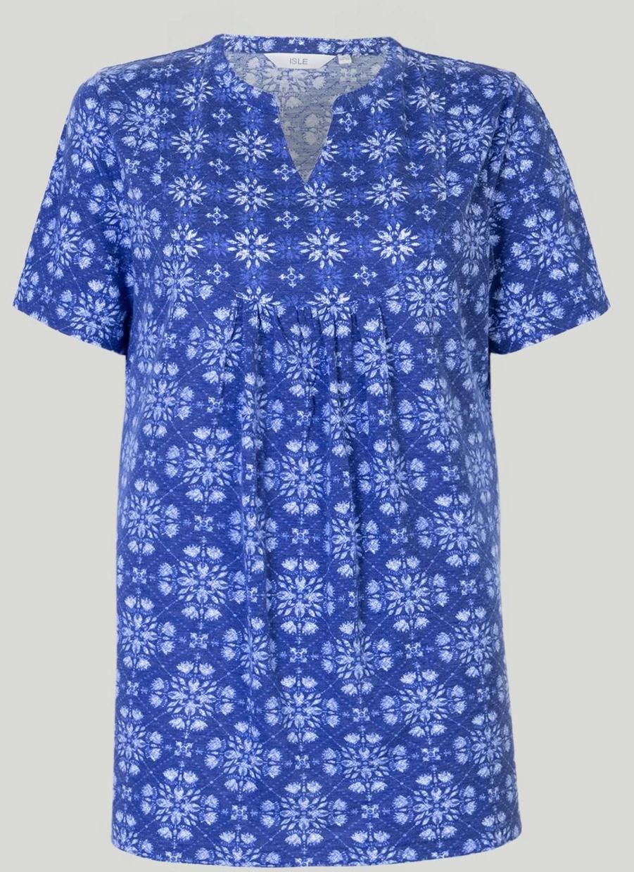 Isle Women's Printed Notch Neck Top - Stylish Casual Blouse for Everyday Wear