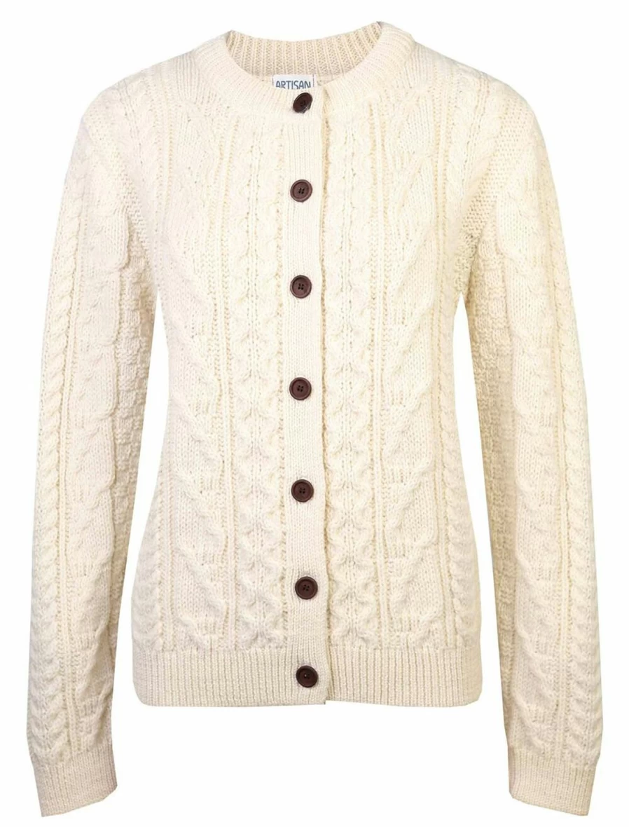 Artisan Knitwear Women's Ecru Cable Knit Cardigan - Soft Chunky Sweater Cozy Winter Pullover